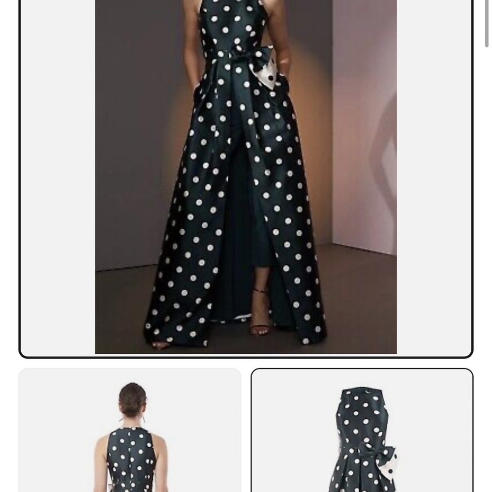 KAY UNGER Andrea Polka Dot Walk Thru Jumpsuit With Skirt Overlay Sz 6 Green EUC